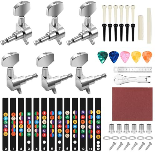 6 Stück 3R 3L Gitarren Stimmwirbel Bringen 12 Gitarre Bridge Pins, Einen Gitarre Pins Extractor und Zwei Brücken Sattel, Gitarrensaiten Klassische Gitarre, Gitarren Zubehör, Gitarren Mechaniken