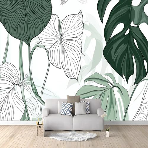 Mural Wallpaper Plant Monstera and Orchid Photo Wallpaper Bedroom Living Room Decoration Poster 350 x 256 cm Non-Woven Premium Art Print Wall Mural 3D Effect Green and White