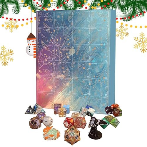 Fuuxtci D.N.D-Adventskalender-Set, Würfel-Adventskalender 2024, Dungeons Dragons Würfel-Adventskalender, 24 Tages Countdown Bis Weihnachten -Würfel-Set, 24 Weihnachts Countdown Würfel Set