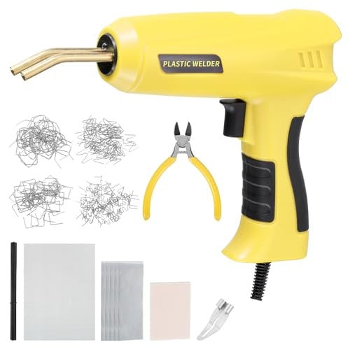 sourcing map Plastic Welder Kit 200W Soldering Gun with 200pcs 4 Type Hot Staplers & Pliers & Rods Kits Plastic Welding Machine for Car Bumper Repair Most Plastic Repair, Yellow