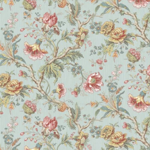 DacaiCloth Vintage Floral Peel and Stick Wallpaper, Light Blue, Self-Adhesive Removable Wallpaper Wall Stickers for Home Bedroom Cabinets Thicken, 17.3 x 118 inches