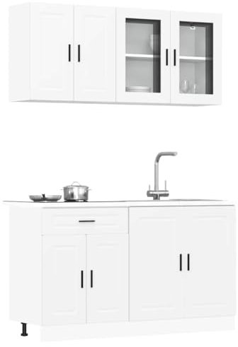 Emmtore 4-TLG. Küchenschrank-Set Holzwerkstoff, Küchenzeile Einbauküche, Schrank-Set, Unterschrank, Küchenschrank, Hängeschrank,Weiß