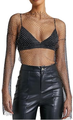 Fishnet Tops for Women Bikini Cover Ups Sparkle Rhinestone