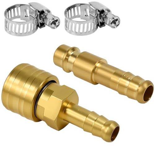 EAAGHK 2 Pcs Raccord Rapide Air Comprimé 1/4 BSP, Raccord Compresseur d'Air en Laiton avec 2 Colliers de Serrage, Embouts Compresseurs Mâle et Femelle 2 Tailles, pour Raccorde Tuyaux Aériennes