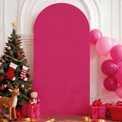 Chickwin Arche de Toile de Fond pour Mariage,Toile de Fond Noël Couleur Unie Double Face Toiles de Fond Élasticité,pour Mariage, Anniversaire,Fête,Décoration de Cérémonie (Rose Rouge,6.6FT(100x200cm))