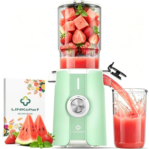 LINKChef Extracteur de Jus Fruits et Légumes, Slow Juicer 200W avec Grande Ouverture 115 mm pour Fruits Entiers, Machine à Jus Compacte, Sans BPA, Facile à Installer et Nettoyer,Vert clair