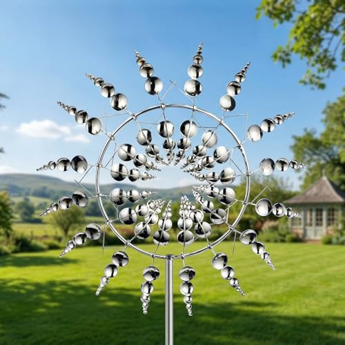 Windspiel GartenMetall Windmühle, 3D Windbetriebene Kinetische Windrad Garten Metall, Rostfrei Gartenstecker Windspiel, für Terrasse Rasen und Garten Dekoration,Multicolour (A)