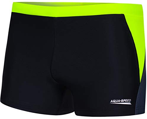 Aqua-Speed Dario Pantalon de Natation pour Hommes | Tissu Malaga | Protection UV | Résistant au Chlore | 01. Noir/Gris/Jaune Fluo | Taille: M