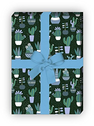 Kartenkaufrausch Nettes Kaktus Geschenkpapier Set mit Kakteen für liebe Geschenkverpackung, Designpapier, scrapbooking 32 x 48cm, Dekorpapier, Musterpapier zum Einpacken, auf grün