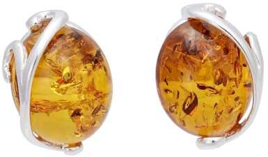 Amber Silver Earrings, GIA Certified Sterling Silver and Baltic Honey Amber Stud Earrings: SKU 053926487745