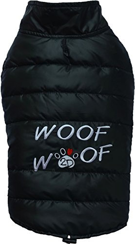 Doggydolly W381 Hundemantel/Hundejacke WOOFWOOF schwarz (L- Brust 46-48 cm Rücken 31-33 cm)