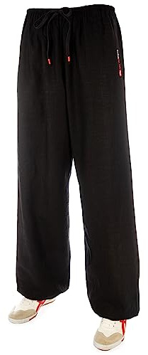 Wu Designs, pantaloni da allenamento, in lino, ideali per Kung Fu e Tai Chi , Nero , Körpergröße: 190cm