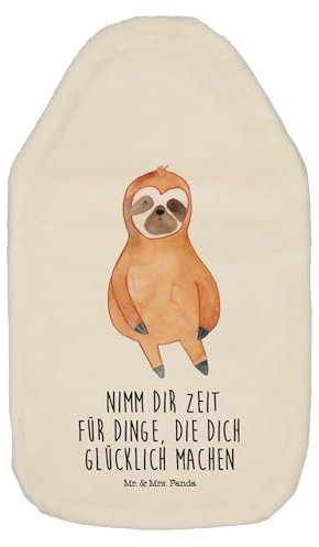 Mr. & Mrs. Panda Wärmflasche Faultier Zufrieden - Geschenk, Kleine Wärmflasche, Wärmflasche mit Bezug, Ruhe, Pause, Bettflasche, Körnerkissen,