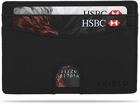 AKIELO Portefeuille Homme RFID Blocage avec Coffret Cadeau – Porte Cartes Compact et Fin – Portefeuille Minimaliste (Echo- Édition Noir)
