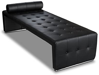 NEUERRAUM Bauhaus Leder Tagesbett Récamière Daybed Chaiselongue Cube Minimalist mit weicher Nackenrolle. Abbildung echtes Leder Schwarz.