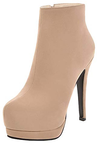 LUXMAX Donna Stivaletti Tacco Alto Spillo Plateau Caviglia Stivali Tacco 13 CM con Cerniera (Cachi) - 36 EU