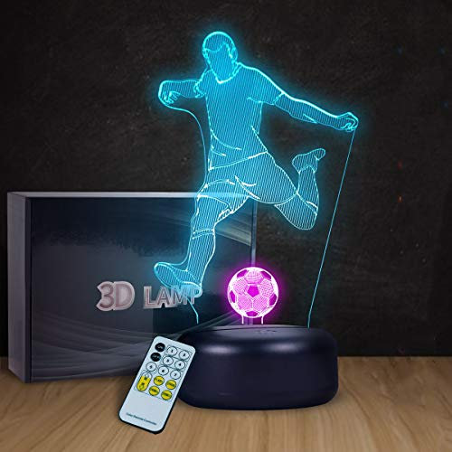 Spielende Fußball-Lampe 3D-LED-Nachtlicht Touch-Schalter und Fernbedienung Fußball-Schreibtischlampe Kinder-Lampe mit USB-Ladegerät oder Akku-Sockel bestes Geschenk für Ihre Kinder