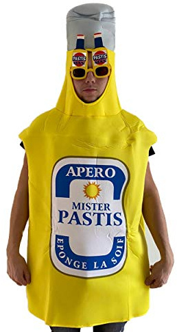 Déguisement Pastis Humoristique Costume Grande Combinaison Avec Cagoule Adulte H 1.20m Les Déguisements Pour L'amateur D'alcool Le Goulot Est Formé Par Votre Coup Et Tête-Original- Vêtement complet