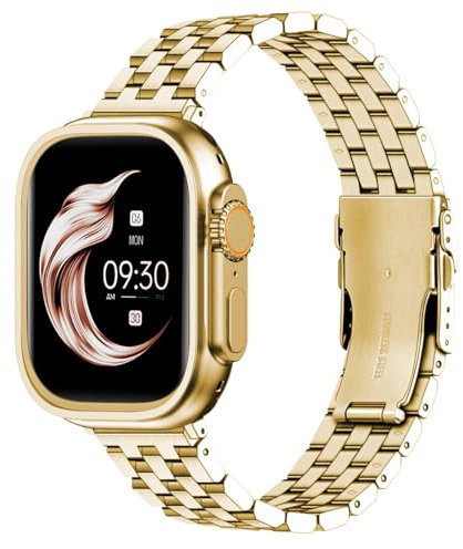 Juntan Watch Bracelet Compatible for Apple Watch Band 42mm 44mm 45mm 49mm iWatch Series10 9 8 7 6 5 4 3 2 1 Apple Watch Sport Brushed Stainless Steel Watch Band Gold