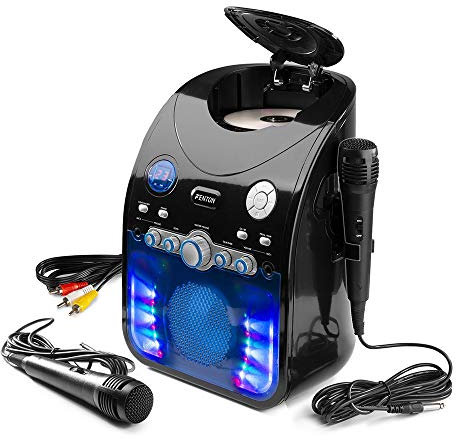 FENTON Set de Karaoke SBS20B con Bluetooth, Reproductor de CD + G, Altavoz Integrado, 2 micrófonos e iluminación LED - ¡Diversión para niños y Adultos!
