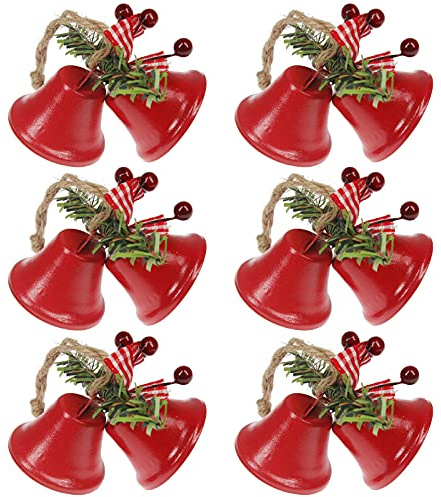Tinsow 6 Pcs Red Christmas Bells, Tree Hanging Ornament Metal Jingle Bells for Christmas Holiday Decoration (6, Red)
