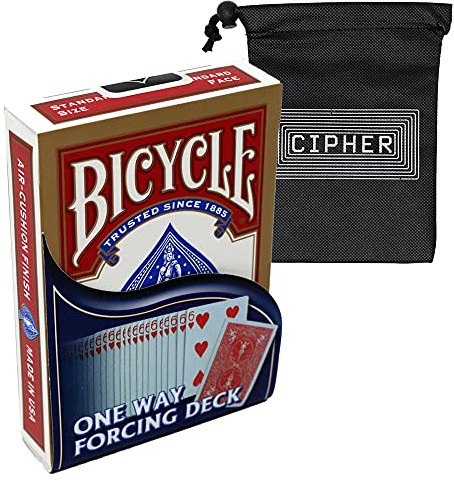Bicycle One Way Forcing Deck - Magic Deck - Includes Cipher Playing Cards Bag (Red)
