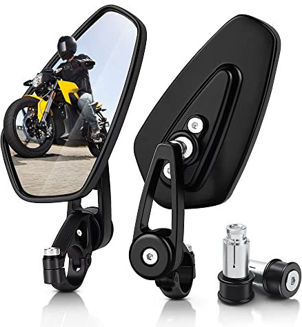 MICTUNING Motorcycle Mirrors, Universal 7/8 inches Hollow Handlebars Bar End Mirrors Motorcycle, High Definition, Blast-Resistant.Convex Lens Surface Wing Foldable Mirror, Motorbike Mirror