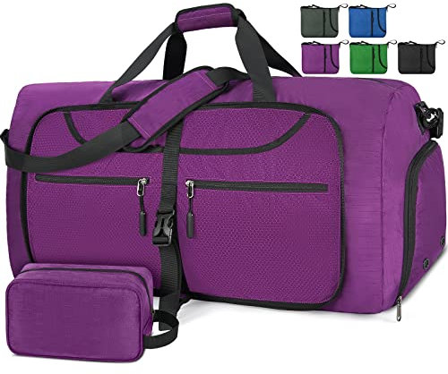 Lubardy Reisetasche Groß Herren 65L Faltbare Reisetasche mit Schuhfach Sporttasche Herren Damen Leichte Sporttasche für männer Violett