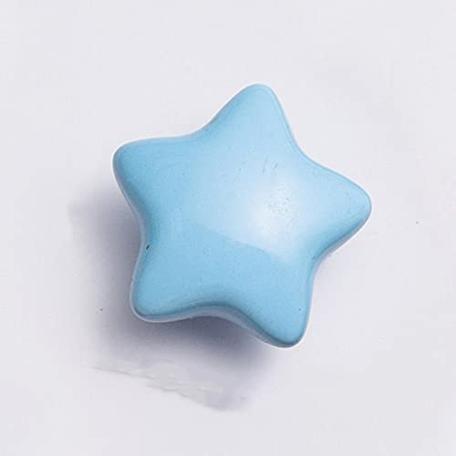 1pcs Children Room Ceramic Single Round Wardrobe Handle Kitchen Garden Door Handle Cabinet Handle Cartoon Furniture Handles,Star Blue