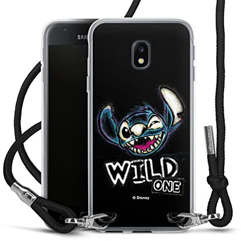 Carry Case kompatibel mit Samsung Galaxy J3 (2017) Hülle mit Band Handykette zum Umhängen schwarz Lilo & Stitch Offizielles Lizenzprodukt Disney
