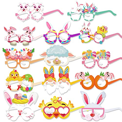 DPKOW 28pcs Lustige Ostern Party Brillen Masken für Kinder Erwachsene, Papier Partybrillen für Ostern Gastgeschenke Ostern Fotorequisiten, Ostern Kostüm Zubehör Dekorationen