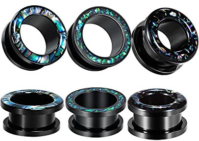 TBOSEN 6PCS Set Schwarz Mode Schraube Fit Ohr Tunnel Stecker Messgeräte Edelstahl Expander Bahre Piercing Schmuck 0g-1 in 8mm-25mm(14mm)