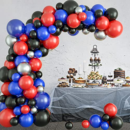 Luftballon Girlande Rot Schwarz Blau,GRESATEK Ballon Girlande Ballonbogen Kit mit Metallic Silber Ballons für Superhelden Themen Party Geburtstag Dekorationen