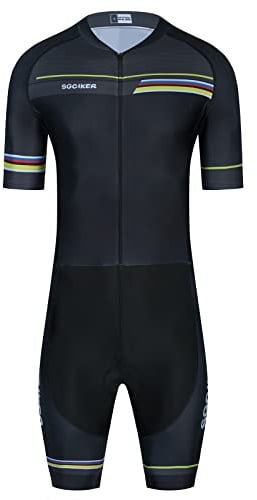 SGCIKER Herren Trisuit, Road Cycling Skinsuit, Schwarz, kurzärmelig, Triathlon, schwarz, X-Large