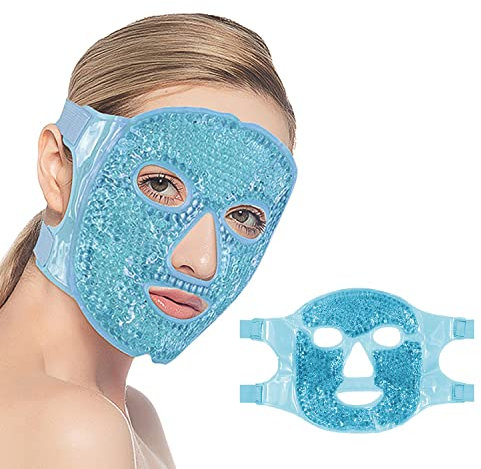 CAM2 Kühlmaske Gesicht,Augenmaske Kühlend,Gel Gesichtsmaske,Wiederverwendbare Gelperlen-Augenmaske für Geschwollene Augen,Tränensäcke(Blau)