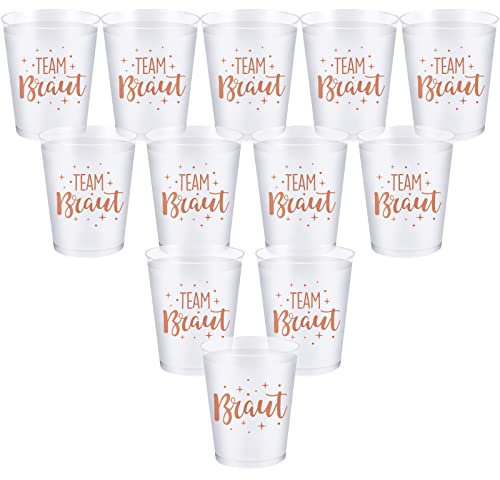 12 Stück Braut und Team Braut Becher JGA Frauen Cups Trinkbecher Tassen Team Bride mit Rosagold Folie JGA Accessoires Frauen Deko für Junggesellinnenabschied Bachelorette