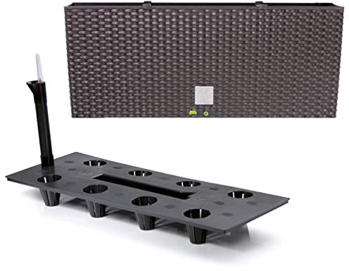 Pflanzkübel rechteckig Blumentopf Pflanzkasten 80 cm 72 L Umbra dunkel Braun Blumenbank in Rattan-Optik Rato Serie mit Bewässerungssystem
