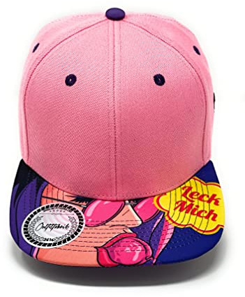 Outfitfabrik Snapback Cap für Herren und Damen, blanko Kappe in rosa mit geradem Schirm Lollipop-Leck Mich, Unterseite lila (Unisex)