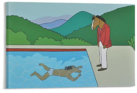 BoJack Horseman David Hockney He Watches He's Swimming Poster Print Canvas Poster Wall Paint Art Poster Decor Modern Home Artworks 16x24inch(40x60cm)