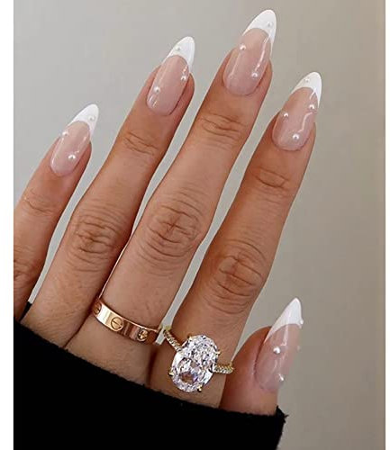 Wedity 24 Pièces Autocollants pour Ongles Pointus French Rainbow Line Petite Fleur Faux Ongles Autocollants Presse Faux Ongles Ongles Artificiels pour Femmes Filles (C)