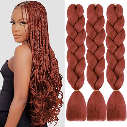 ColorfulPanda 3 Stücke Kupferbraun Kunsthaar zum Einflechten Extensions Braids Für Crochet Twist Flechten Haar 60cm(copper brown)
