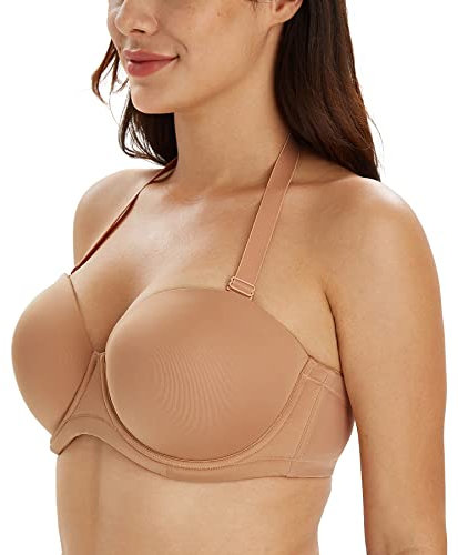Lemorosy Multiway Contour Strapless Bra Women's Plus Size Full Coverage Underwire(Pecan,38D)