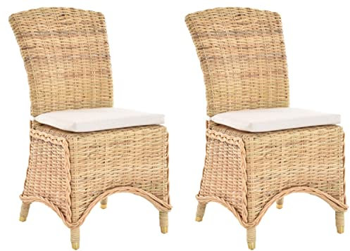 Krines Home 2er Set Esszimmersessel Rattan Esszimmerstuhl Rattanstuhl Korbstuhl Esszimmer Stuhl (Natur Hell)