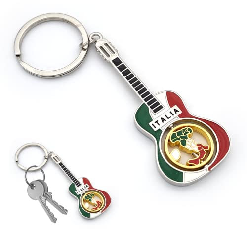 Schlüsselanhänger mit Schlüsselring, italienische Nationalflagge, aus Metall, Accessoire für Damen und Herren, Geschenkidee (Gitarre)