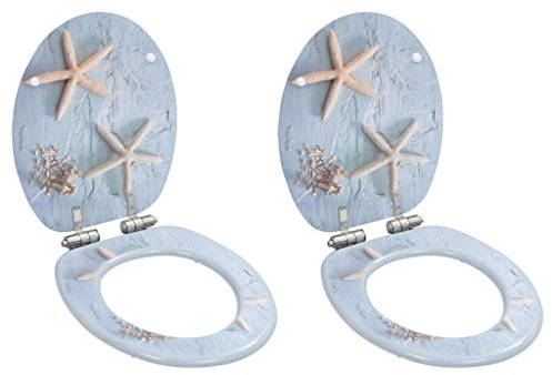 HOMIUSE Toilettensitze 2 Stk. mit Soft-Close-Deckel MDF Seestern-Design Toilettendeckel Wc Sitz mit Absenkautomatik Toilettendeckel mit Absenkautomatik Klodeckel mit Absenkautomatik 42,5x35,8 cm