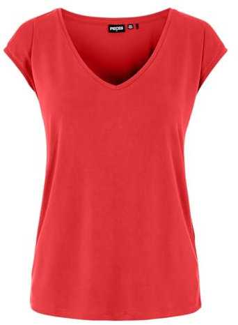 PIECES Damen Pckamala Tee Noos Bc T-Shirt, Poppy Red, M EU