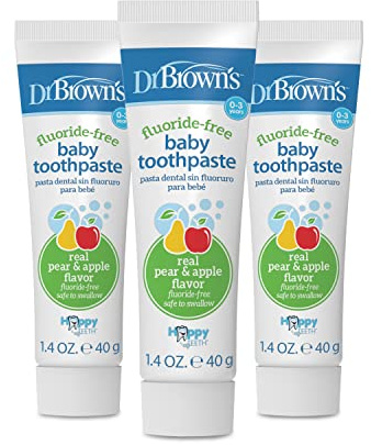 Dr. Brown's Fluoride-Free Baby Toothpaste, Infant and Toddler Oral Care, 1.4oz/40g, 0-3 Years, Apple Pear, 3-Pack