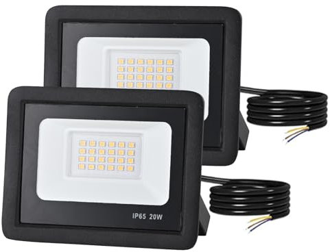 LED Strahler Außen,LED Scheinwerfer 20W LED Fluter Außen IP65 Wasserfest Led Fluter 2000 Lumen,2 Stück LED Strahler 6500K,Außenstrahler LED für Hinterhof Dach Auffahrt Garage Flurgua (kaltweiß)