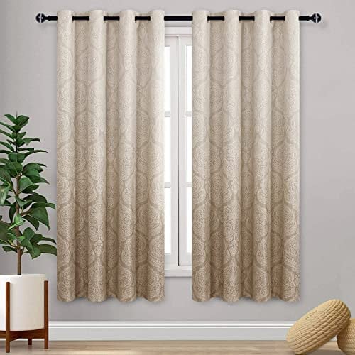 DWCN Ombre Verdunkelungsvorhänge, Gardinen Blickdicht für Schlafzimmer – luxuriöses Damast-Muster, dicke Ösenvorhänge für Wohnzimmer, 1 Paar Farbverlauf, 132 x 183 cm lang, Taupe