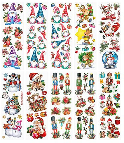 Ideen mit Herz Premium-Transfers | Rub on Sticker | Rubbel-Sticker | 10 cm x 30 cm | 10 Bogen | inkl. Tuch (Winter & Weihnachten 01, farbig)